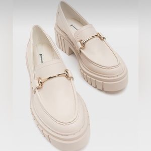 Stradivarius beige  platform loafers with gold detail 6.5